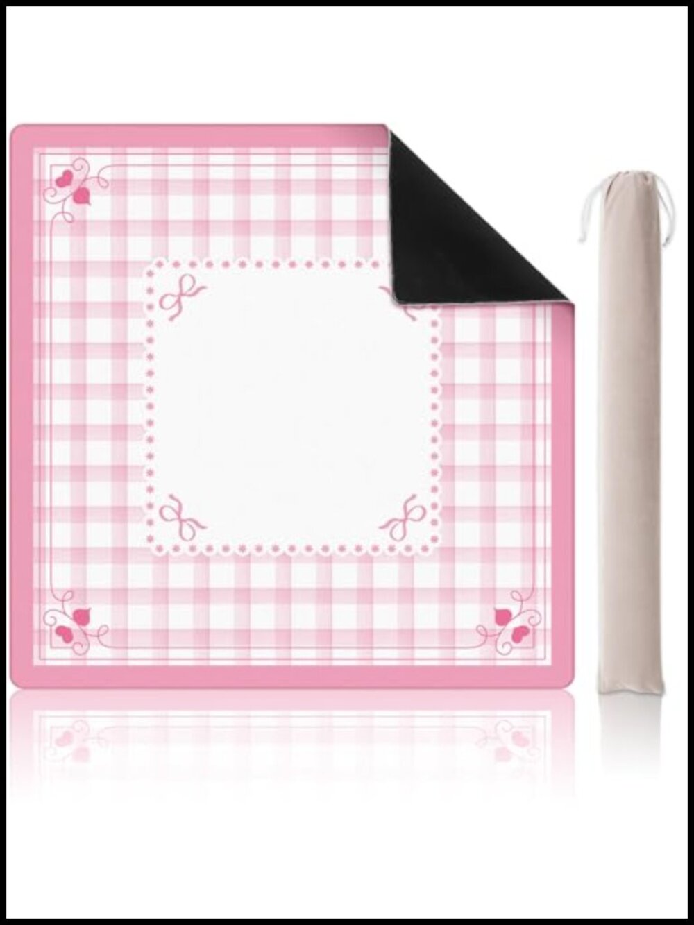 Mahjong Mat with Carrying Bag, Non-Slip Game Table Cover, 31.5" x 31.5", Pink